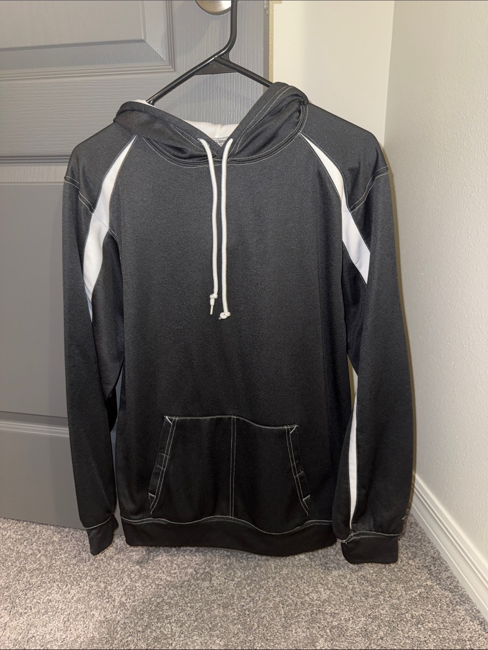 Men's charcoal Hoodie with White Contrast Panels
